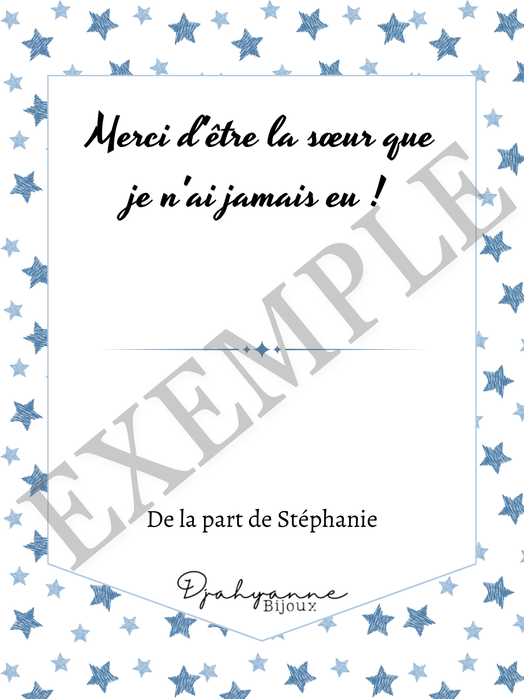 Carte personnalisable à Offrir - Etoiles Bleus - Djahyanne Bijoux carte cadeau à message personnalisable