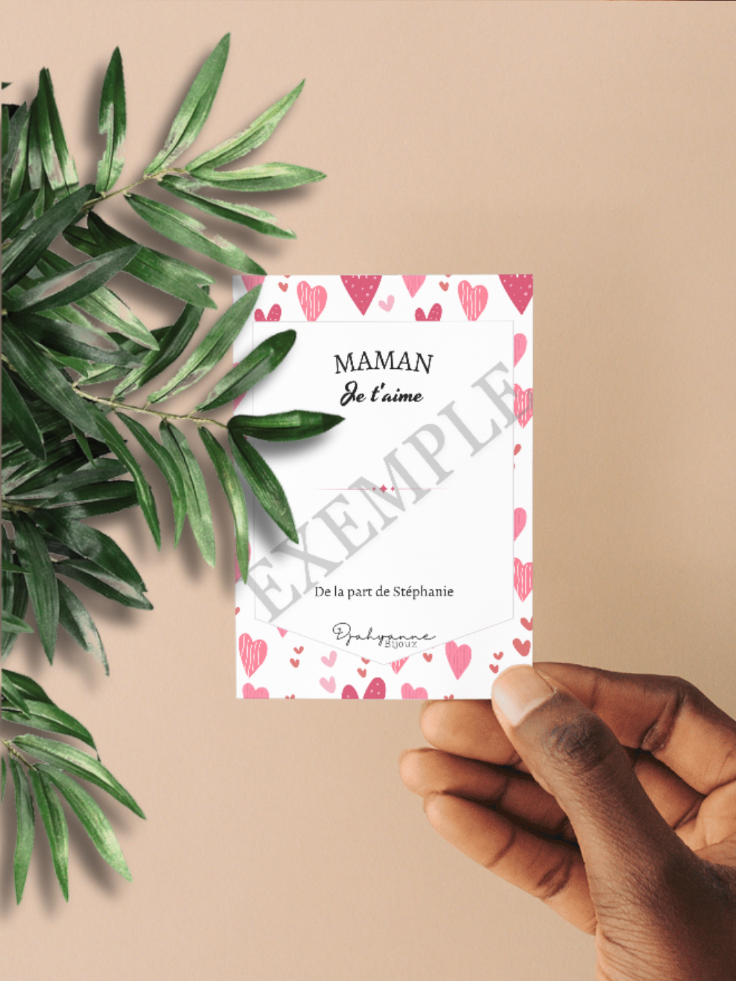 Carte personnalisable à Offrir - Coeurs Roses - Djahyanne Bijoux carte cadeau à message personnalisable
