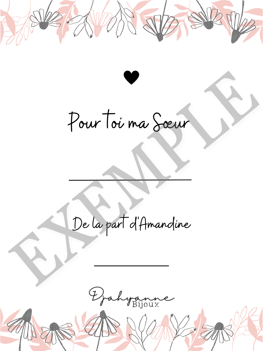 Carte personnalisable à Offrir - Fleurs - Djahyanne Bijoux carte cadeau à message personnalisable