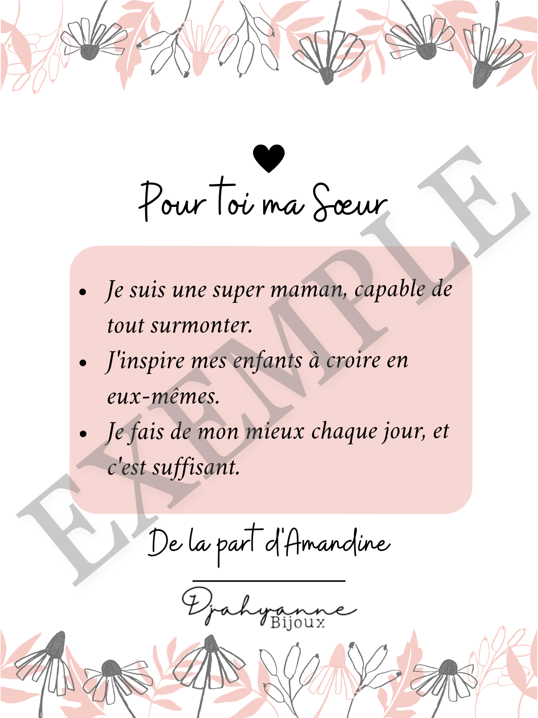 Carte personnalisable à Offrir - Fleurs - Djahyanne Bijoux carte cadeau à message personnalisable