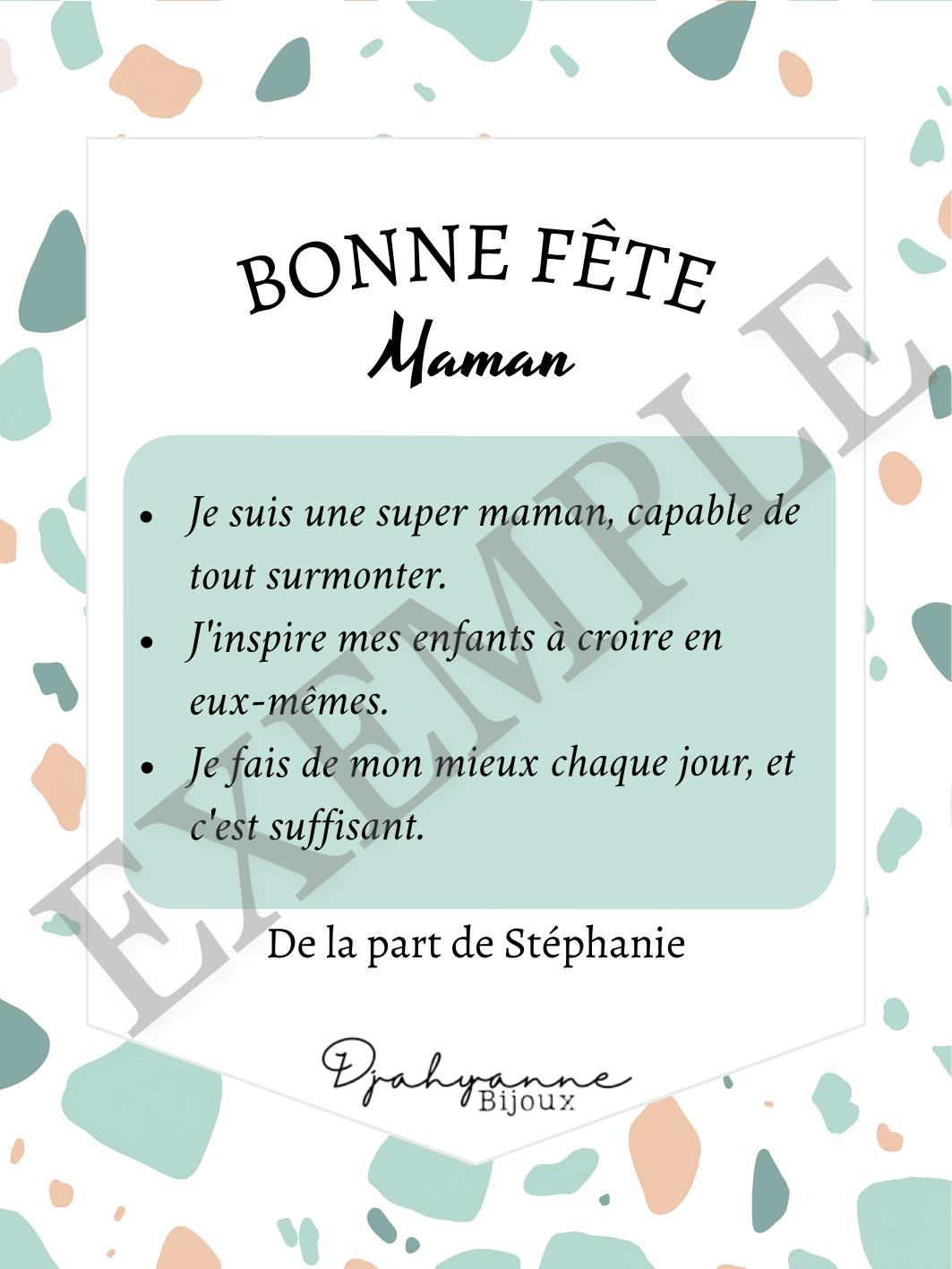 Carte personnalisable à Offrir - Terrazzo Turquoise - Djahyanne Bijoux carte cadeau à message personnalisable