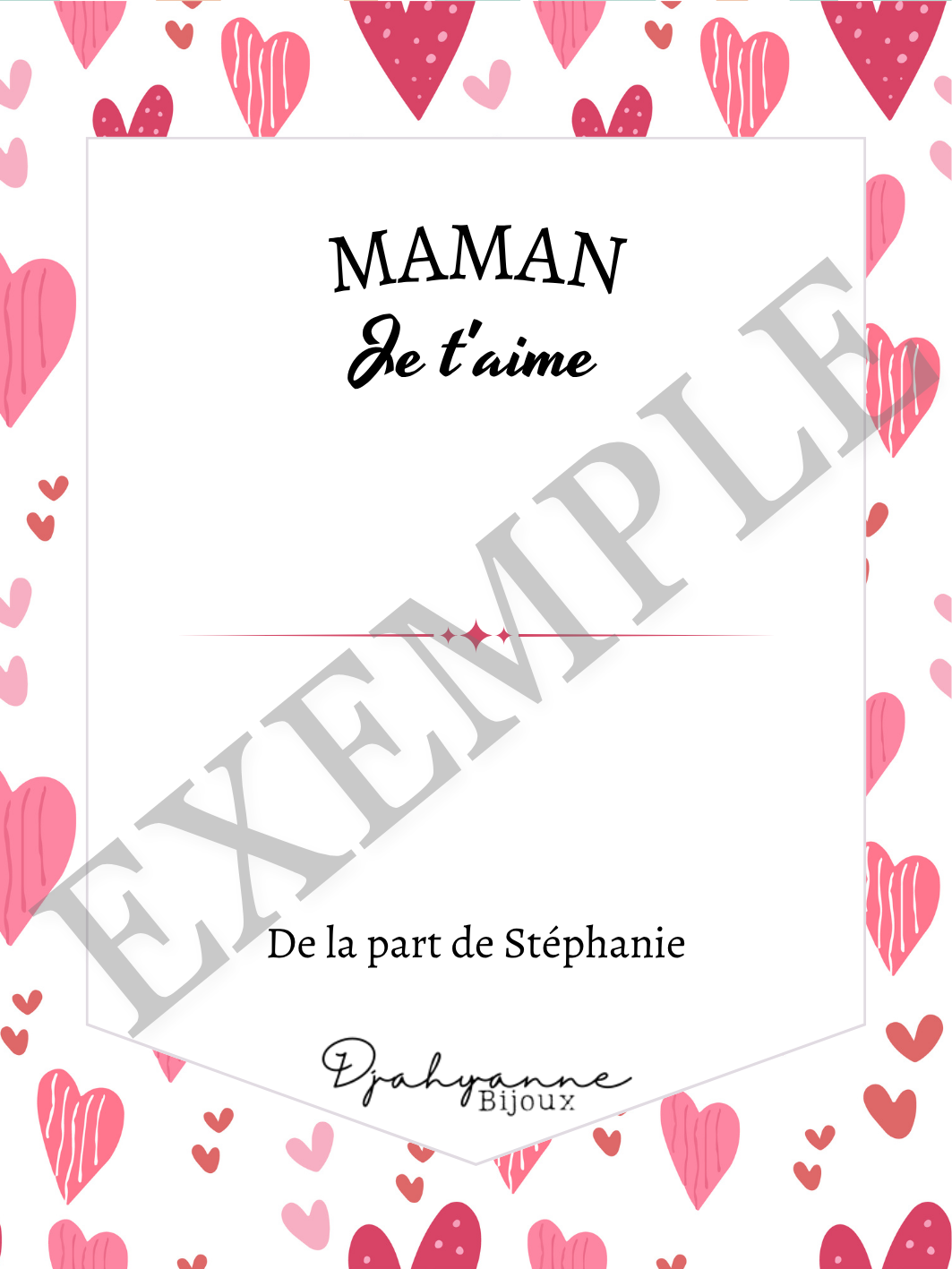 Carte personnalisable à Offrir - Coeurs Roses - Djahyanne Bijoux carte cadeau à message personnalisable