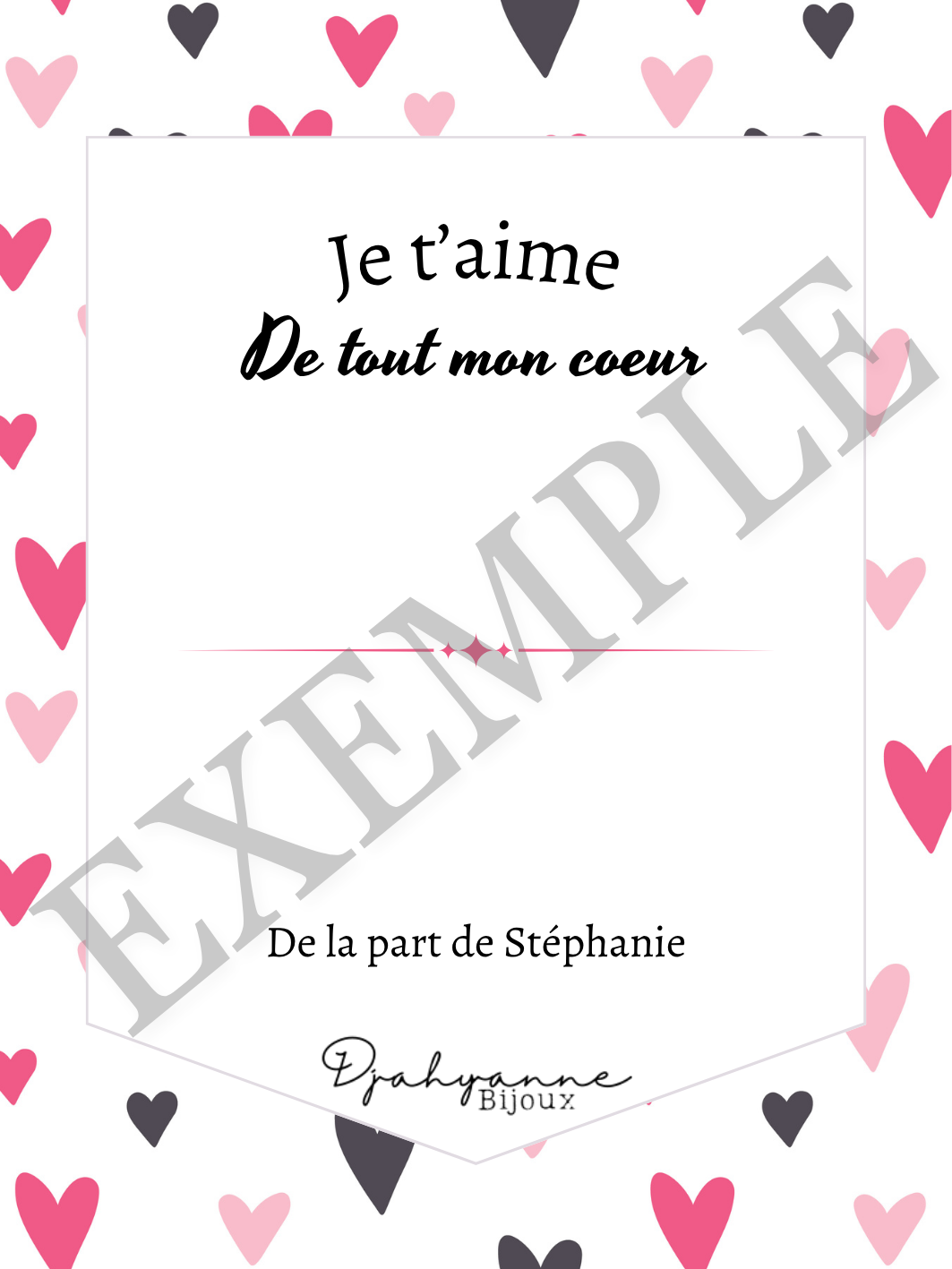 Carte personnalisable à Offrir - Coeurs Roses et Noirs - Djahyanne Bijoux carte cadeau à message personnalisable