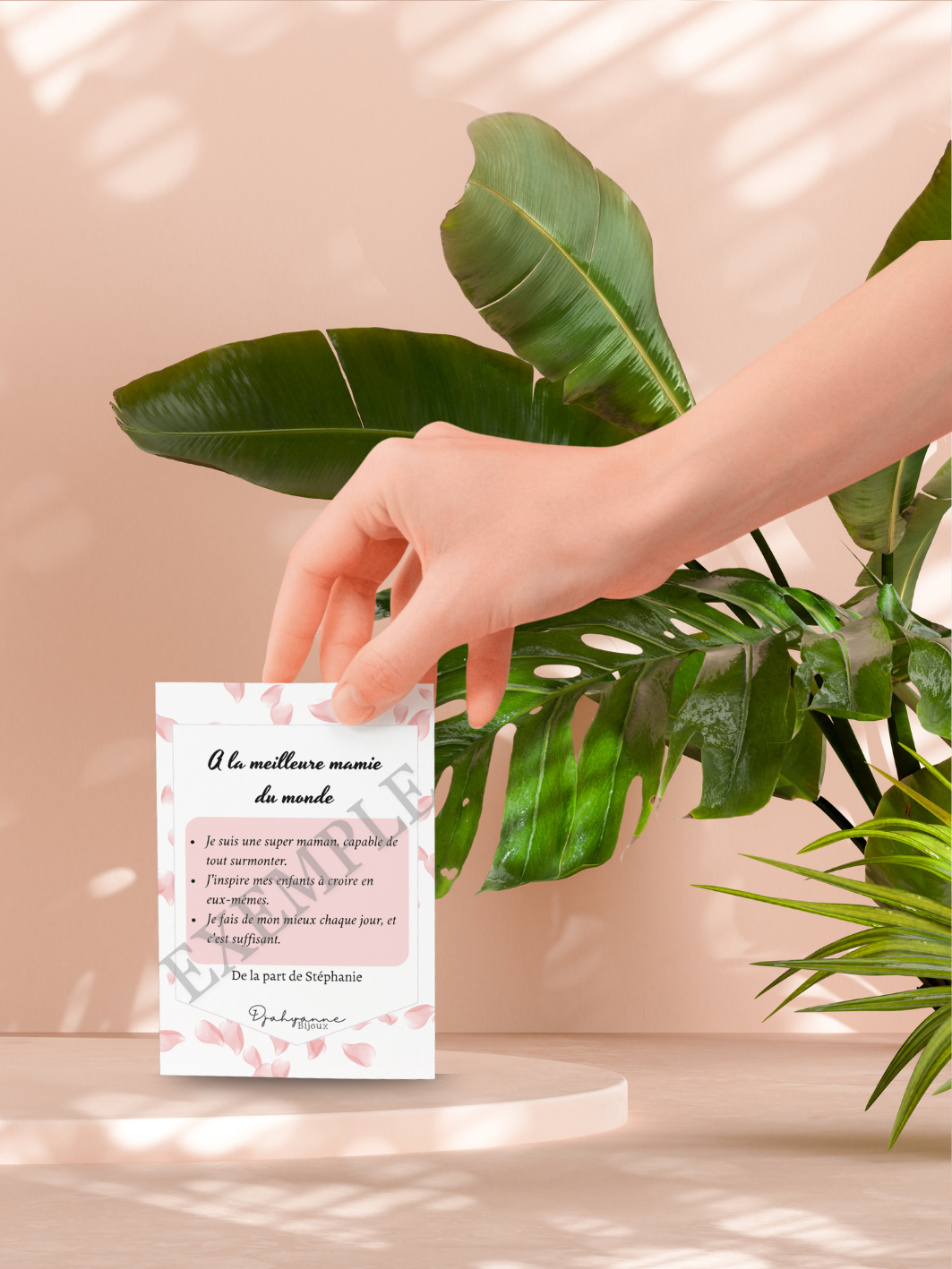 Carte personnalisable à Offrir - Pétales Roses - Djahyanne Bijoux carte cadeau à message personnalisable