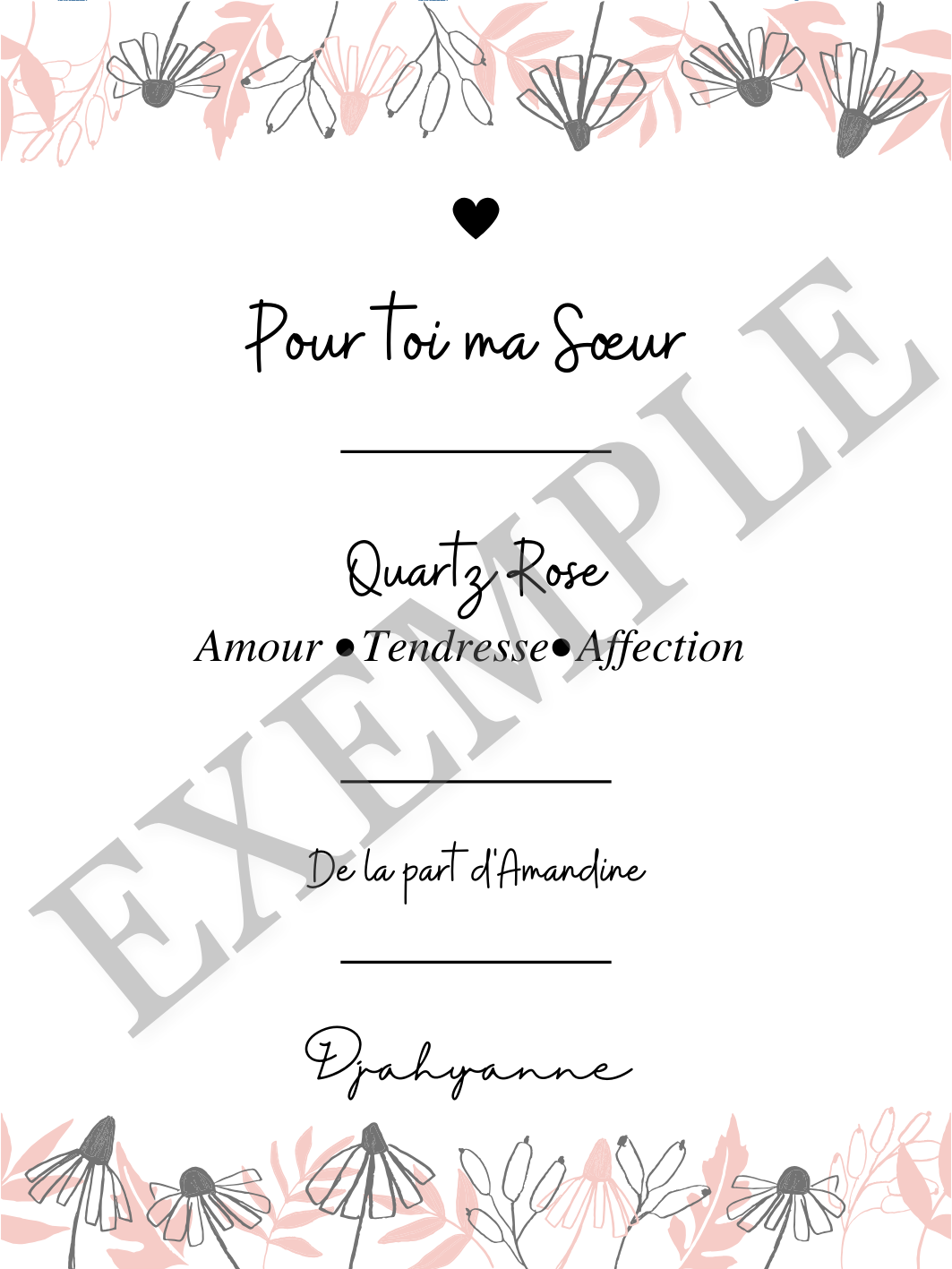 Carte personnalisable - Bordure florale rose et grise