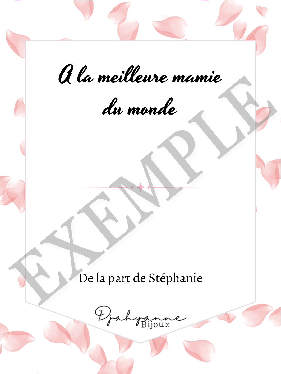 Carte personnalisable à Offrir - Pétales Roses - Djahyanne Bijoux carte cadeau à message personnalisable