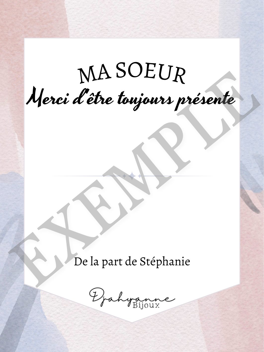 Carte personnalisable à Offrir - Couleurs Pastels - Djahyanne Bijoux carte cadeau à message personnalisable