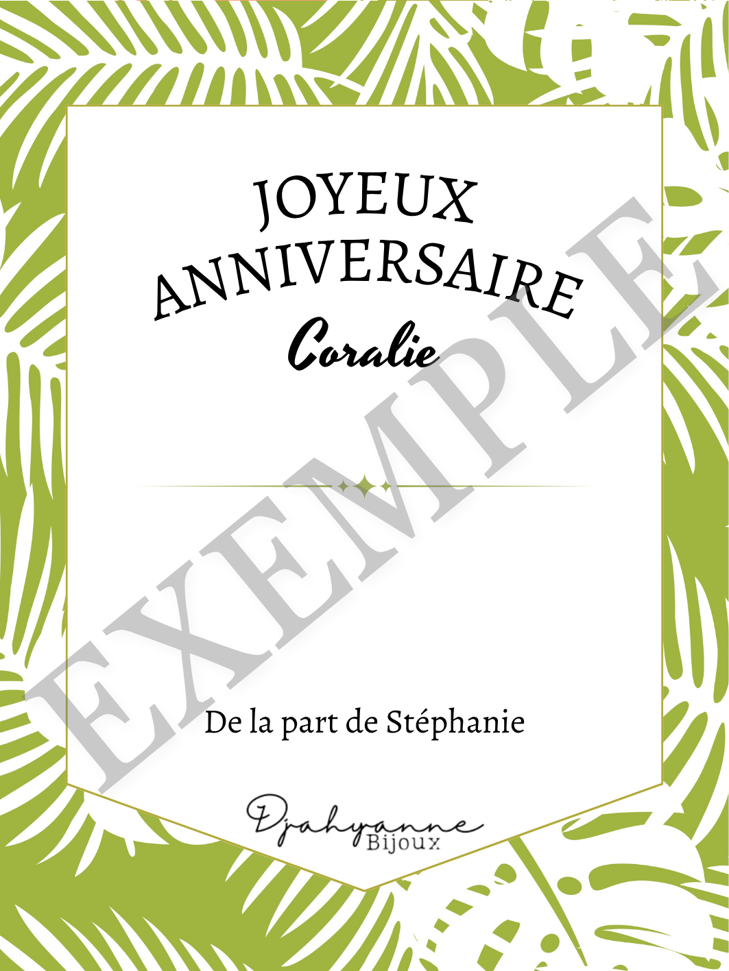 Carte personnalisable à Offrir - Vert - Djahyanne Bijoux carte cadeau à message personnalisable