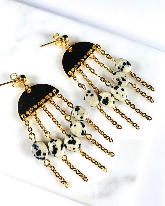 Boucles d'oreilles en pierre naturelle de Jaspe Dalmatien - Inaya