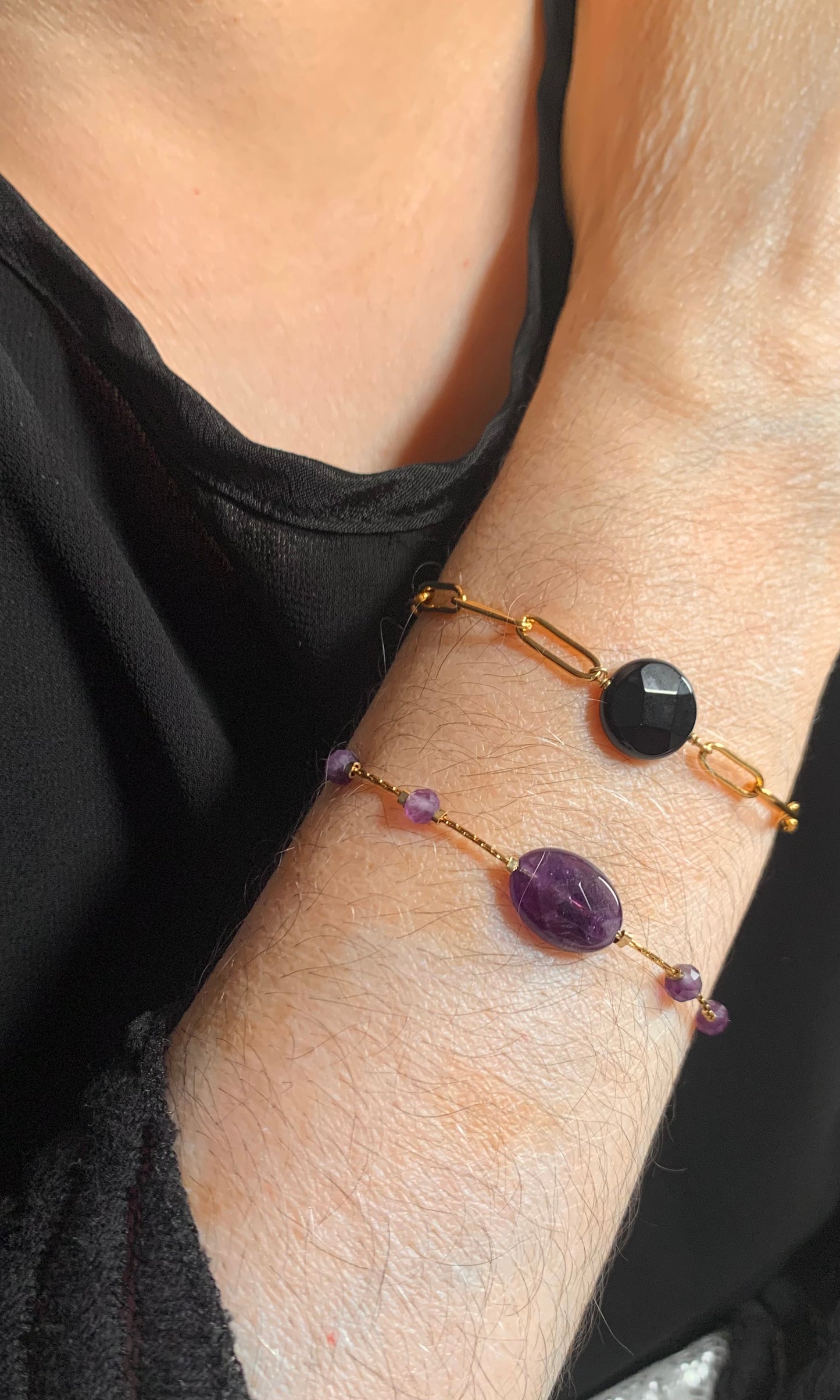 Bracelet en pierre naturelle d'Agate noire - Zakia